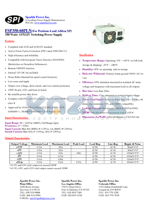 FSP350-60PLN datasheet - 350 Watts ATX12V Switching Power Supply