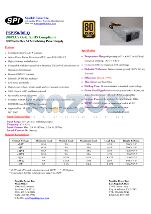 FSP350-70LQ datasheet - 350 Watts Flex ATX Switching Power Supply