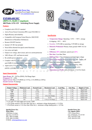 FSP400-60GHC datasheet - 400 Watts ATX12V Switching Power Supply