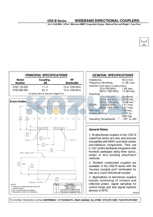 CRZ-11B-500 datasheet - WIDEBAND DIRECTIONAL COUPLERS