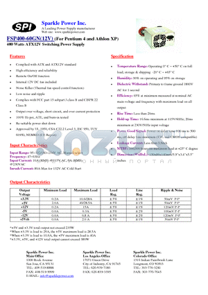 FSP400-60GN datasheet - 400 Watts ATX12V Switching Power Supply