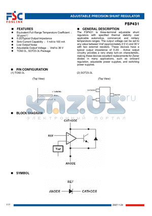 FSP431 datasheet - ADJUSTABLE PRECISION SHUNT REGULATOR