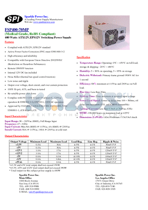 FSP400-70MP datasheet - 400 Watts ATX12V,EPS12V Switching Power Supply