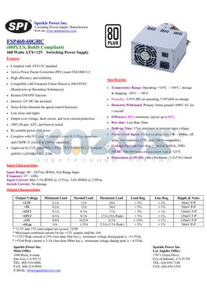 FSP460-60GHC datasheet - 460 Watts ATX12V Switching Power Supply