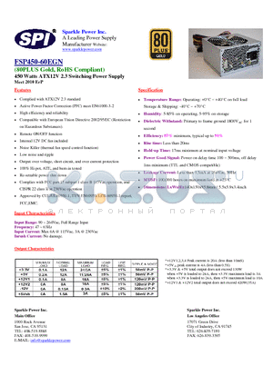 FSP450-60EGN datasheet - 450 Watts ATX12V 2.3 Switching Power Supply