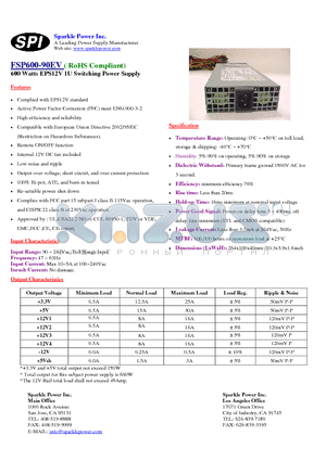 FSP600-90EV datasheet - 600 Watts EPS12V 1U Switching Power Supply