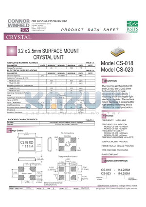 CS-018 datasheet - 3.2 x 2.5mm SURFACE MOUNT CRYSTAL UNIT