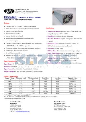 FSP650-802U datasheet - 650 Watts, 2U Switching Power Supply
