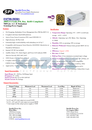 FSP700-50DRS datasheet - 700Watts 11 2U Redundant Switching Power Supply