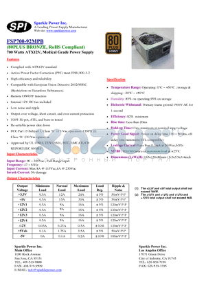 FSP700-92MPB datasheet - 700 Watts ATX12V, Medical Grade Power Supply