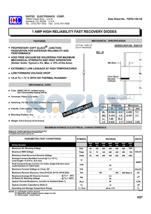 FSPD-100-1B datasheet - 1 AMP HIGH RELIABILITY FAST RECOVERY DIODES