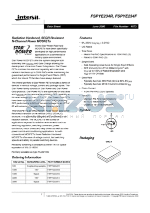 FSPYE234F datasheet - Radiation Hardened, SEGR Resistant N-Channel Power MOSFETs