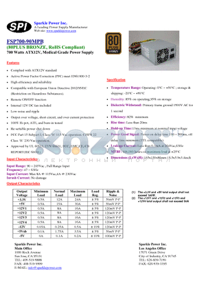 FSP700-90MPB datasheet - 700 Watts ATX12V, Medical Grade Power Supply