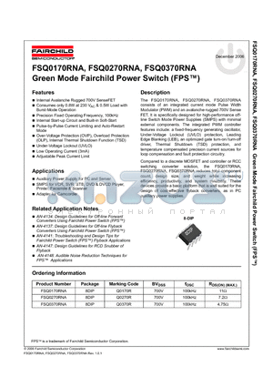 FSQ0170RNA datasheet - Green Mode Fairchild Power Switch (FPS)