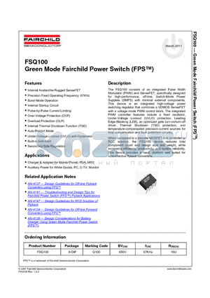FSQ100_11 datasheet - Green Mode Fairchild Power Switch (FPS)