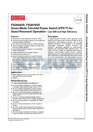 FSQ0565R datasheet - Green-Mode Fairchild Power Switch (FPS) for Quasi-Resonant Operation - Low EMI and High Efficiency