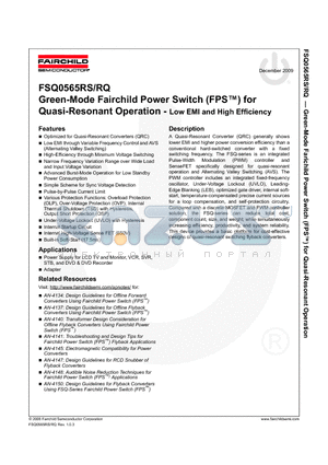 FSQ0565RSLDTU datasheet - Green-Mode Fairchild Power Switch (FPS) for Quasi-Resonant Operation - Low EMI and High Efficiency