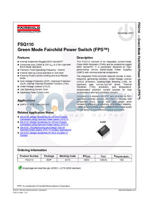 FSQ110 datasheet - Green Mode Fairchild Power Switch (FPS)