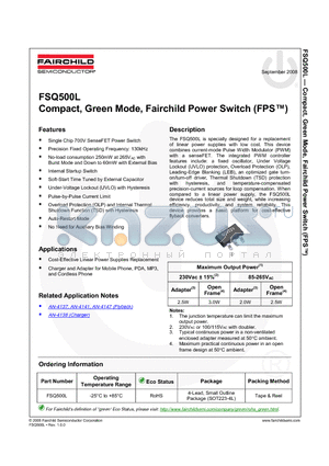 FSQ500L datasheet - Compact, Green Mode, Fairchild Power Switch (FPS)