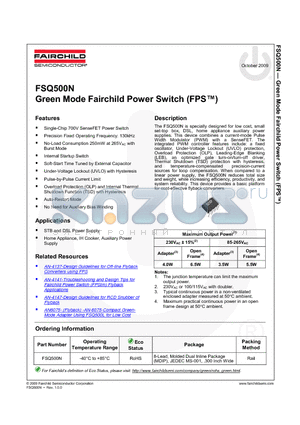 FSQ500N datasheet - Green Mode Fairchild Power Switch