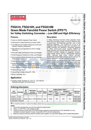 FSQ510_08 datasheet - Green Mode Fairchild Power Switch (FPS) for Valley Switching Converter - Low EMI and High Efficiency