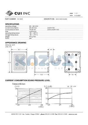 CS-3224 datasheet - solid state buzzer