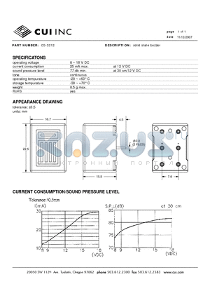 CS-3212 datasheet - solid state buzzer