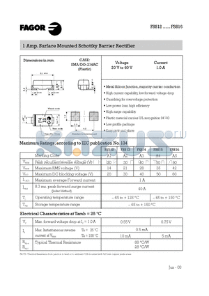 FSS13 datasheet - 1 Amp. Surface Mounted Schottky Barrier Rectifier