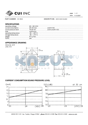 CS-3624 datasheet - solid state buzzer