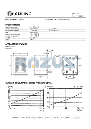 CS-8412 datasheet - solid state buzzer