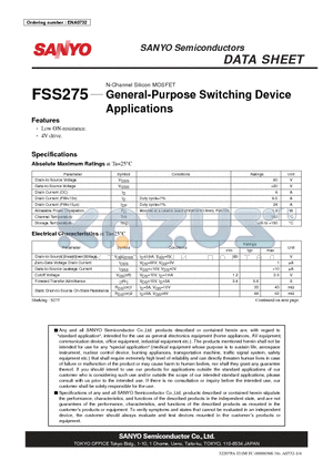 FSS275 datasheet - N-Channel Silicon MOSFET General-Purpose Switching Device