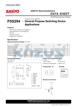 FSS294 datasheet - General-Purpose Switching Device Applications