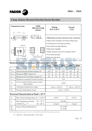 FSS33 datasheet - 3 Amp. Surface Mounted Schottky Barrier Rectifier