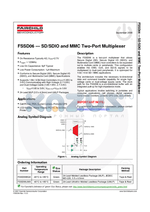FSSD06UMX datasheet - SD/SDIO and MMC Two-Port Multiplexer