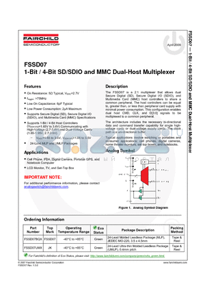 FSSD07BQX datasheet - 1-Bit / 4-Bit SD/SDIO and MMC Dual-Host Multiplexer