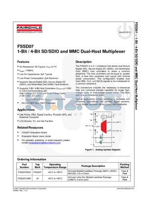 FSSD07UMX_12 datasheet - 1-Bit / 4-Bit SD/SDIO and MMC Dual-Host Multiplexer