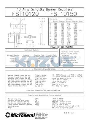 FST10120 datasheet - 10 AMP SCHOTTKY BARRIER RECTIFIER