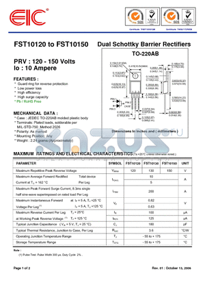 FST10120 datasheet - Dual Schottky Barrier Rectifiers