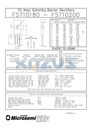 FST10180 datasheet - 10 AMP SCHOTTKY BARRIER RECTIFIER