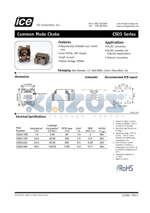 CS03-460 datasheet - Common Mode Choke