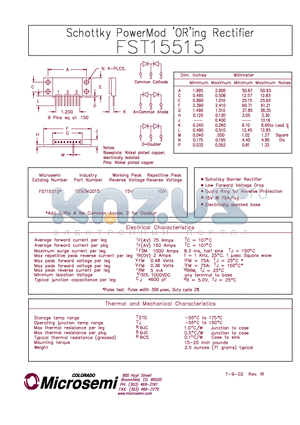 FST15515 datasheet - Schottky PowerMod ORING Rectifier