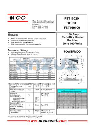 FST16030 datasheet - 160 Amp Rectifier 20 to 100 Volts Schottky Barrier