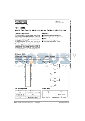 FST162245 datasheet - 16-Bit Bus Switch with 25 Series Resistors in Outputs