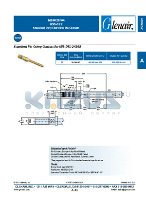 850-022-20-369 datasheet - Standard Duty Electrical Pin Contact