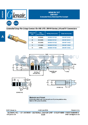 850-007-12-623 datasheet - Extended Duty Electrical Pin Contact