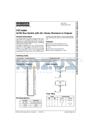 FST162861 datasheet - 20-Bit Bus Switch with 25W Series Resistors in Outputs