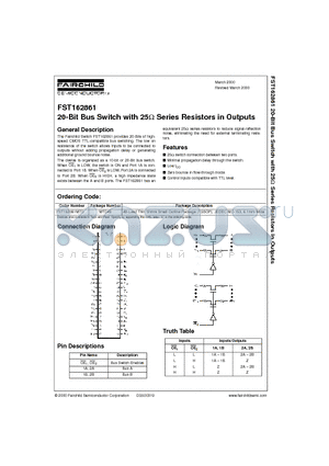 FST162861MTD datasheet - 20-Bit Bus Switch with 25W Series Resistors in Outputs