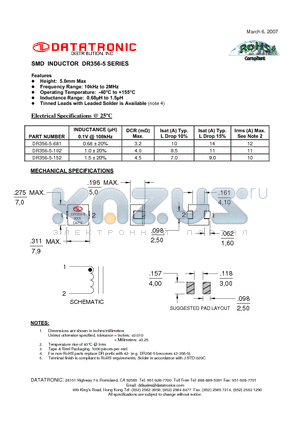 DR356-5-102 datasheet - SMD INDUCTOR