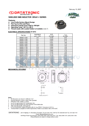 DR357-1-103 datasheet - SHIELDED SMD INDUCTOR