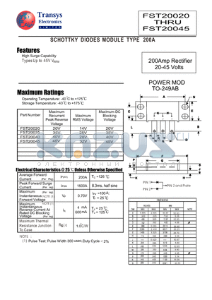 FST20045 datasheet - SCHOTTKY DIODES MODULE TYPE 200A